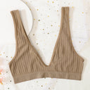 Push-Up Bras For Women Seamless Ribbed Deep V Bralette Unlined Sexy Lingerie Wireless Crop Top S-XL Plunge Sports Underwear