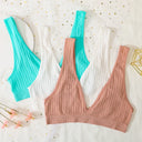 Push-Up Bras For Women Seamless Ribbed Deep V Bralette Unlined Sexy Lingerie Wireless Crop Top S-XL Plunge Sports Underwear