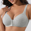 Fallsweet 4PCS Wire-Free Front Closure Bra for Women Solid Full Coverage Fixed Cup Comfortable Brassiere for Middle-Aged Mom