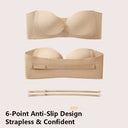 Wireless Strapless Bra Women Double Front Buckle 6Point AntiSlip 3Level 3D Molded Petal Deep V Seamless Multiway Pushup Bra 1PC