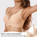 Jelly Wireless Bra Deep V Push Up Seamless T-Shirt Comfortable Plunge No Underwire Bras with Adjustable Straps Everyday Bras