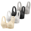 Fallsweet 4PCS Wire-Free Front Closure Bra for Women Solid Full Coverage Fixed Cup Comfortable Brassiere for Middle-Aged Mom