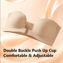 Wireless Strapless Bra Women Double Front Buckle 6Point AntiSlip 3Level 3D Molded Petal Deep V Seamless Multiway Pushup Bra 1PC