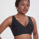 Women Seamless Leopard Print Push Up Bra Deep V Wireless Full Coverage Thin Cup Breathable Comfort Lift Support Plus Size Bra