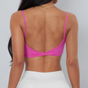 Anfilia Women Sports Bra Spaghetti Straps Backless Gym Bra High Elastic Square Neck Removable Padding Workout Top