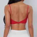 Anfilia Women Sports Bra Spaghetti Straps Backless Gym Bra High Elastic Square Neck Removable Padding Workout Top