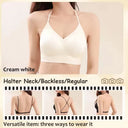 FINETOO Women's 3 Ways to Wear Halter Neck Backless Bralette Seamless Thin-Strapped Gather Bra Female Sexy Solid Color Underwear