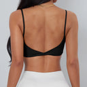 Anfilia Women Sports Bra Spaghetti Straps Backless Gym Bra High Elastic Square Neck Removable Padding Workout Top