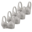 Fallsweet 4PCS Wire-Free Front Closure Bra for Women Solid Full Coverage Fixed Cup Comfortable Brassiere for Middle-Aged Mom