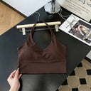 Deep V Neck Halter Backless Yoga Bra for Women Smooth Silky Fabric Trendy Workout Top