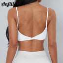 Anfilia Women Sports Bra Spaghetti Straps Backless Gym Bra High Elastic Square Neck Removable Padding Workout Top